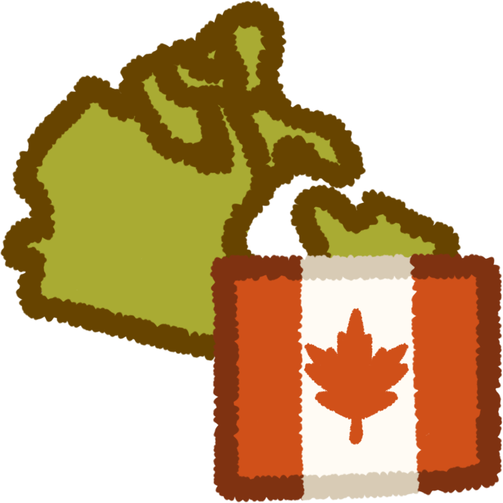 a green shape of the country of canada, with the canadian flag